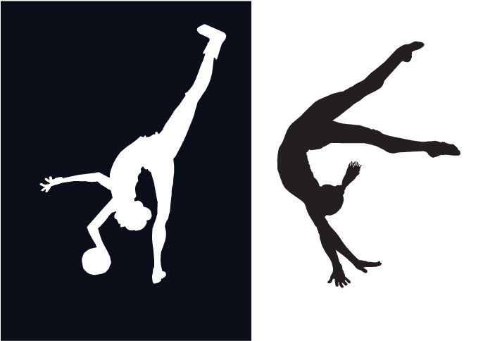 The white silhouette is a rhythmic gymnast with an injury on her foot. Mirroring her is an artistic gymnast, representing the writer, Audrey Wong and her twin sister