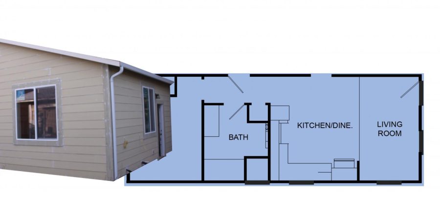 Photo and graphic of an example house blueprint