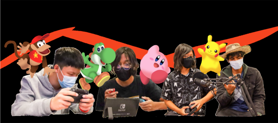 Players and commentators alike participate in the Smash Bros tournament.