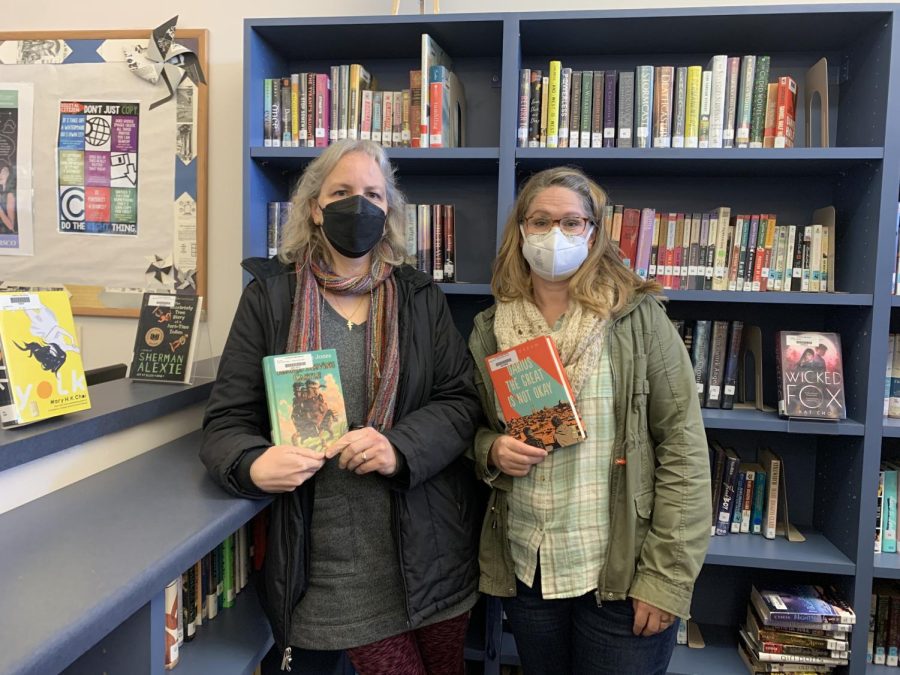 Shelving books, checking out devices and providing research resources are all daily responsibilities of Lynbrook librarians Susan Lucas and Amy Ashworth.