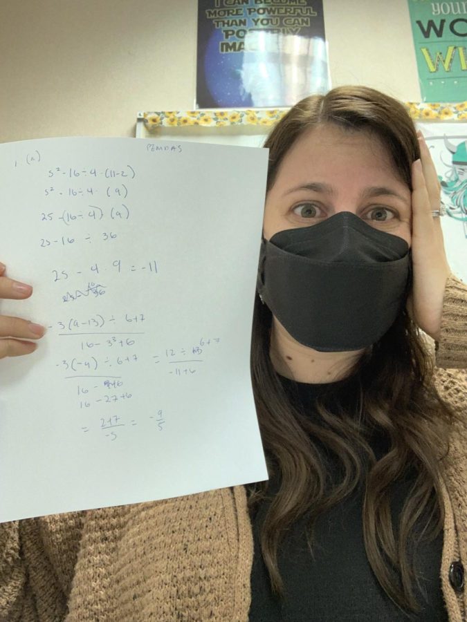 Language Arts teacher Anna Kirsh attempts a math test