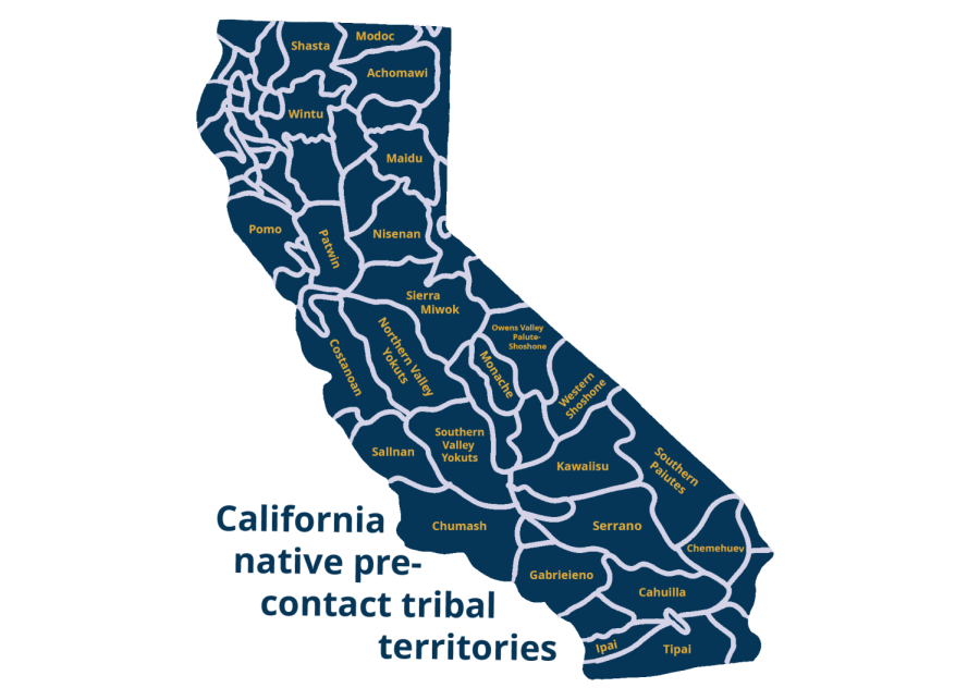 A map of all pre-contact tribal territorial lands in California. 