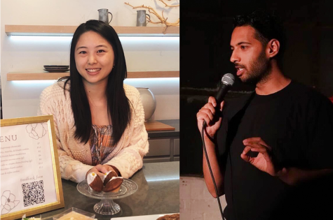 Lee with desserts that she sells.
Kalyanasundaram performs stand-up comedy.