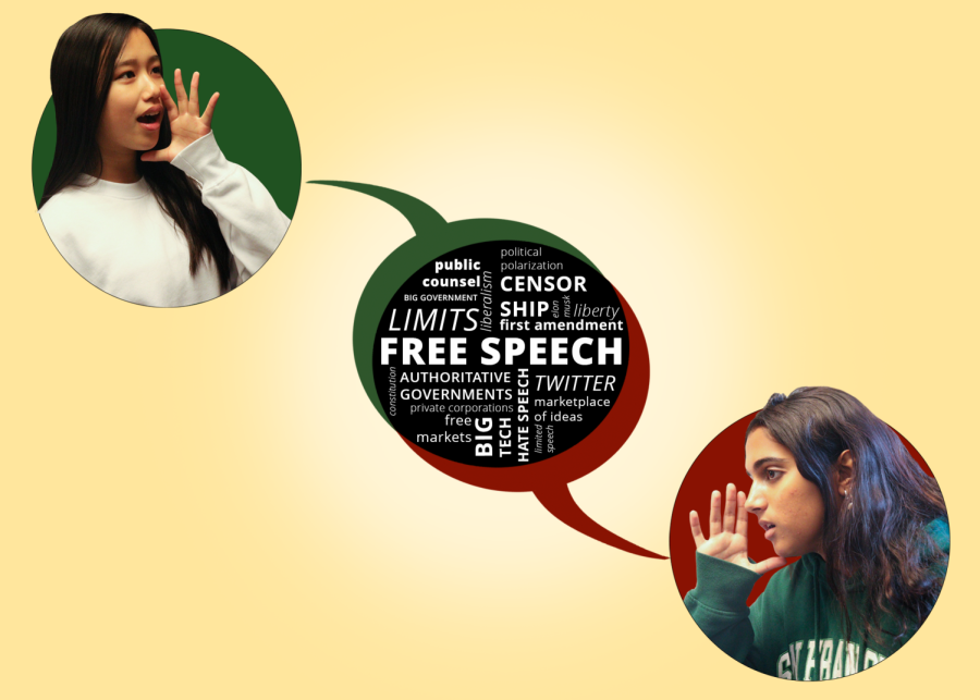 Staffers+Samiya+Anwar+and+Ashley+Huang+share+their+opinions+on+the+free+speech+debate.