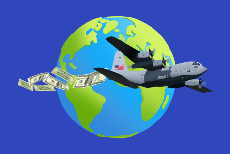 A U.S. airplane makes its away around the globe, leaving money and foreign aid in its path, and establishing its military presence in developing countries.
