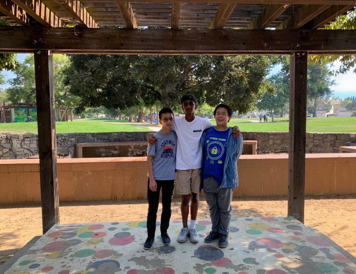 Lets Chat Historys team, John Jou, Aarit Parekh and Isaiah Sit, meet at Rainbow Park to record their new episode of their history podcast. 