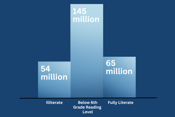 An invisible crisis accumulates within pockets of poverty: a growing number of citizens in the country face illiteracy. Data from CrossRiverTherapy.com.