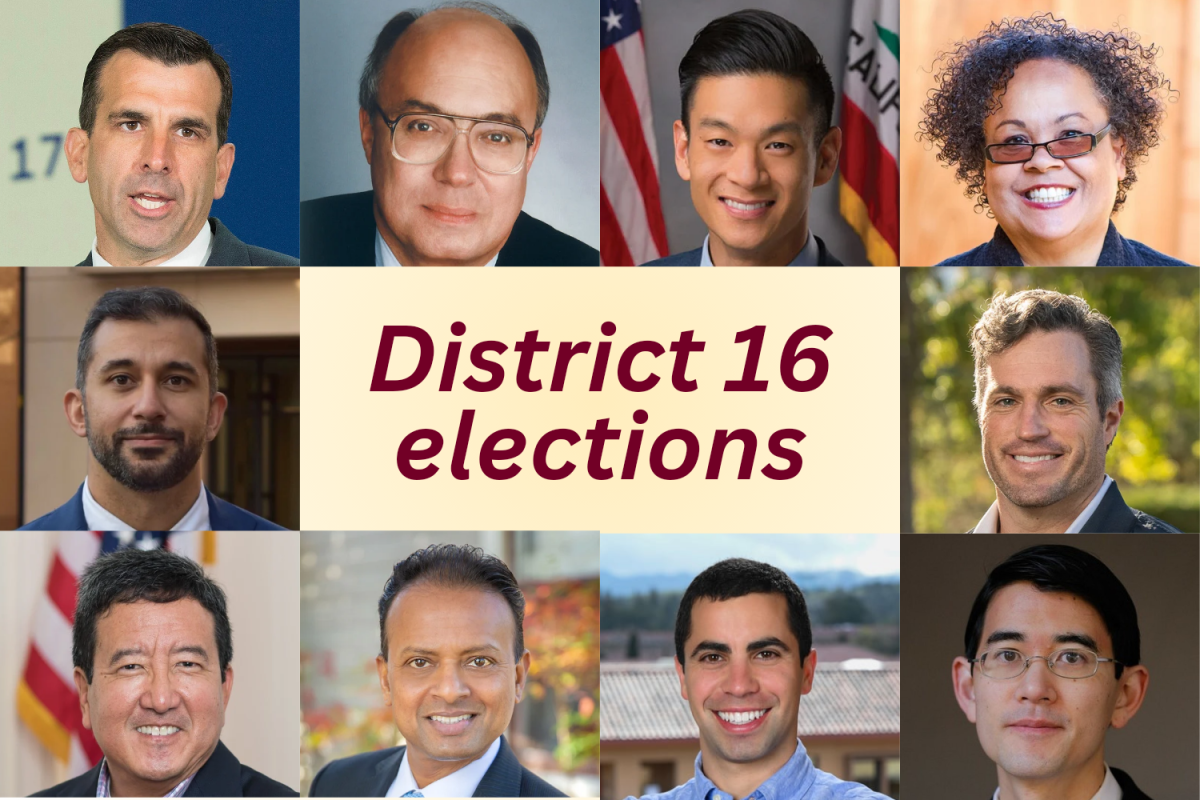 From left to right, top to bottom, the candidates competing in the District 16 election are Sam Liccardo, Joe Simitian, Evan Low, Julie Lythcott-Haims, Ahmed Mostafa, Peter Dixon, Peter Ohtaki, Rishi Kumar, Joby Bernstein, Greg Tanaka and Karl Ryan (no photo available). Used with permission from Ahmed Mostafa and Joby Bernstein or from public domain.