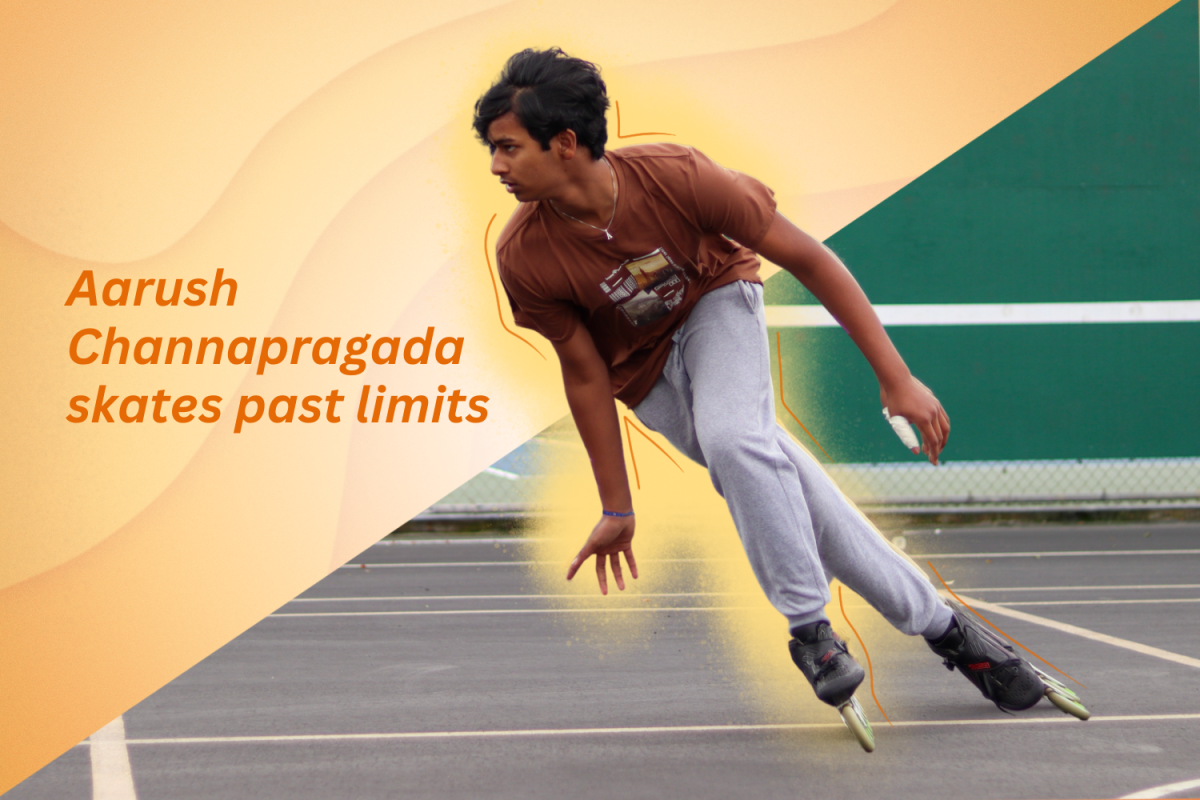 Amid the indoor roller skating rink, sophomore Aarush Channapragada finds his rhythm in competition, his determination evident with every stride.