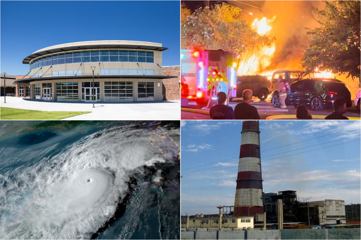 Top left: Lynbrook received a National Blue Ribbon School Award on Sept. 23. Top right: A late-night house fire that broke out in West San Jose on Oct. 17 was fully extinguished by 4 a.m. Bottom left: An overhead shot of Hurricane Milton, which swept Florida on Oct. 7. Bottom right: Cuba's Antonio Gueritas Power Plant failed on Oct. 18, causing widespread collapses of the power grid nationwide. 