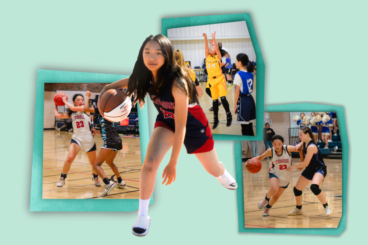 Alice Wu dribbles her 1000th point basketball, among memories or her past years of playing basketball. Photos by Epic staff. Graphic illustrations
by Amanda Jin and Ethan Wong.