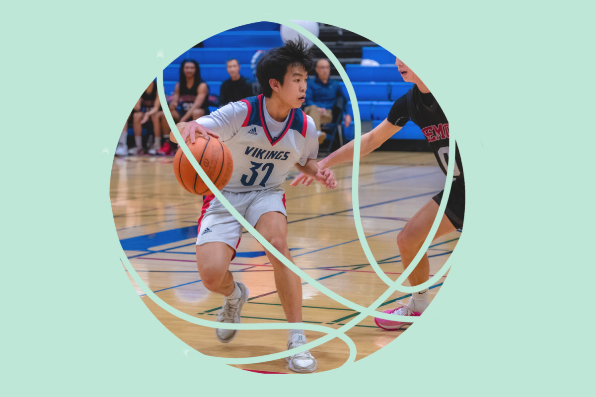 Ethan Jin precisely controls the ball while defending against the opposing point guard. Photo by Gary Pan.
Graphic illustration by Amanda Jin and Ethan Wong.