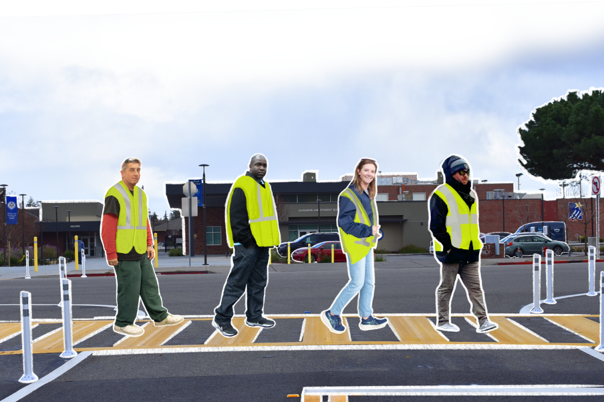 Every day Tara Grande, Thomas Lopez, Johnny Roberson and Tim Wehner serve as the school’s crossing guards.