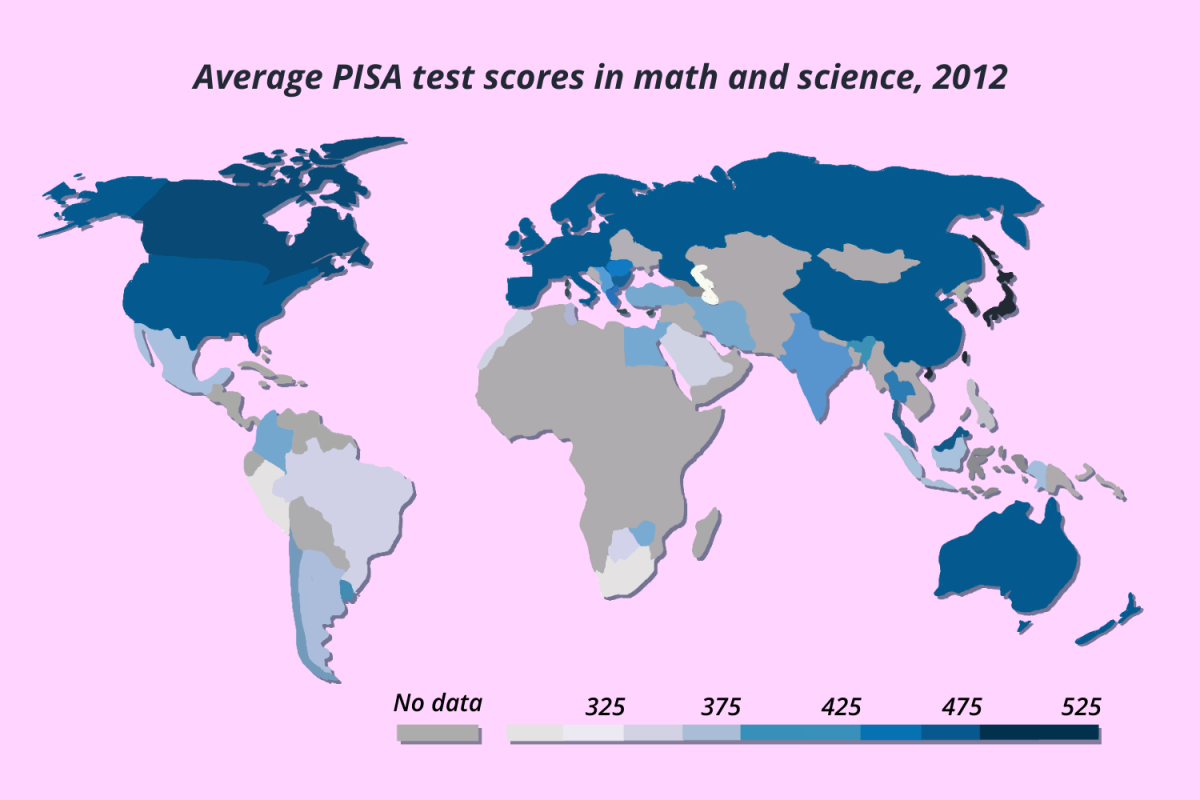 On April 28, Lynbrook will join PISA, assessing 40 random sophomores on math, science and reading for international comparison, for the first time. Graph based on data provided by OurWorldInData.org.