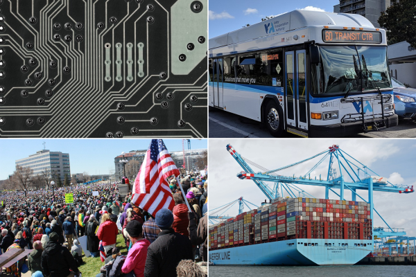 Notable recent events include Lynbrook winning the AP Computer Science Principle Female Diversity award, the VTA strike, a national "Hands Off" protest and the increasing international tariffs. Top left: Photo used with permission from Vincent Varletta/Wikimedia Commons
Top right: Photo used with permission from Grendelkhan
Bottom left: Photo used with permission from Patou Ricard/Pixabay
Bottom right: Photo used with permission from Mahmoud Sulaiman/Unsplash.