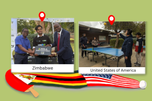 (left) Yuvraj Gill receives recognition for his work promoting table tennis in Zimbabwe. (right) Yuvraj Gill collaborates with the Viking Buddies Club to organize a table tennis activity for students. Photos
used with permission by Yuvraj Gill.