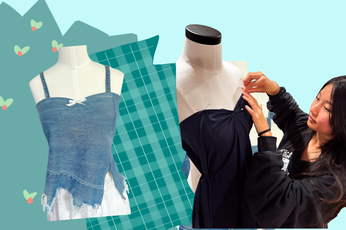 Chancie Chou carefully pins a black dress onto her mannequin. Photos used with permission from Chancie Chou.