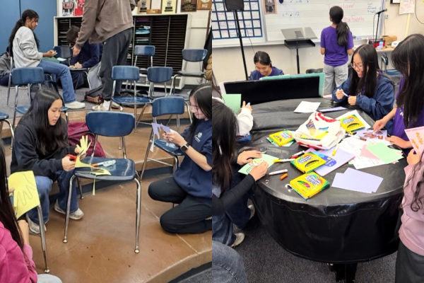 Left: Key Club makes Thanksgiving cards for teachers. 
Right: Members cut out paper turkeys for family and friends. Photos used with permission from Key Club. 